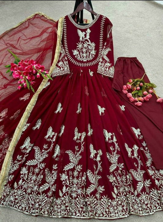 Party Wear Georgette Gown And Dupatta With Embroidery Sequence Work For Women, Indian Gown , Anarkali Gown , Bridesmaid Gown , Dresses