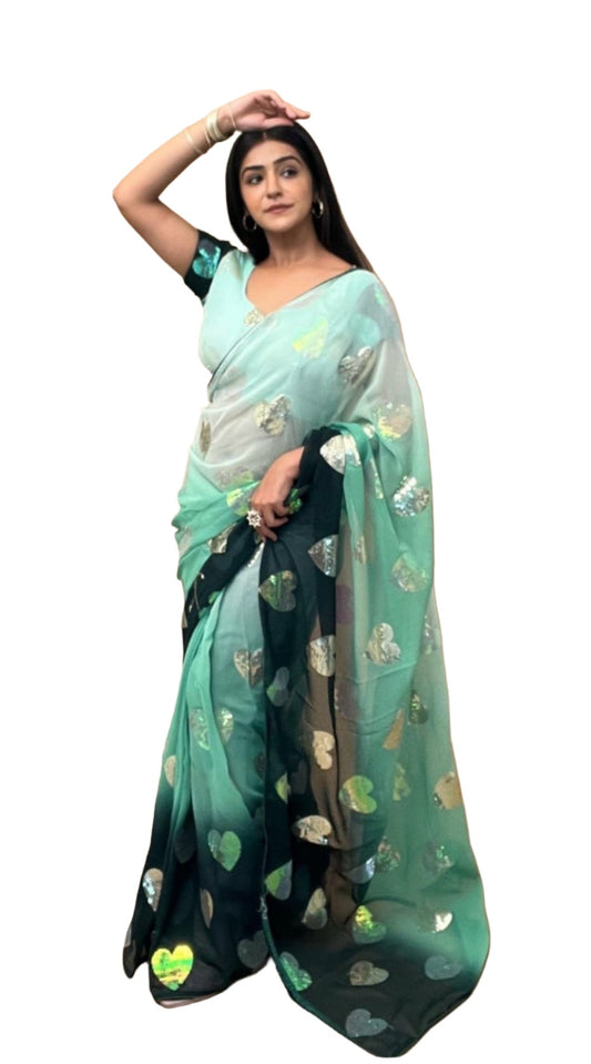 Women's Georgette Saree in Green 