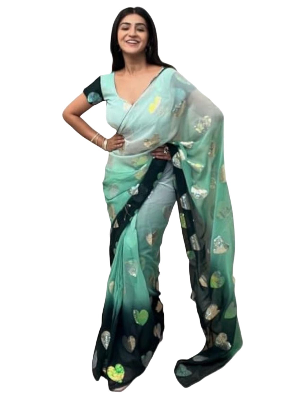 Women's Georgette Saree in Green 