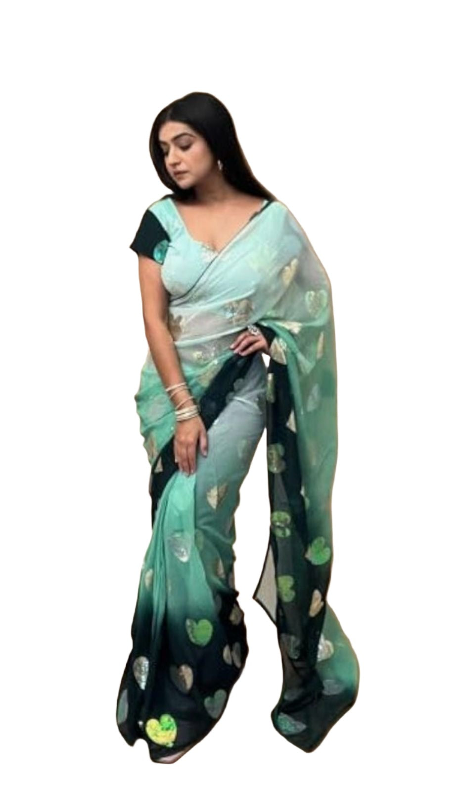 Women's Georgette Saree in Green 