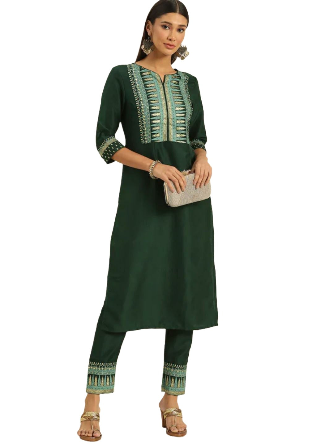 Women Green Ethnic Motifs Printed Regular Kurta with Trousers