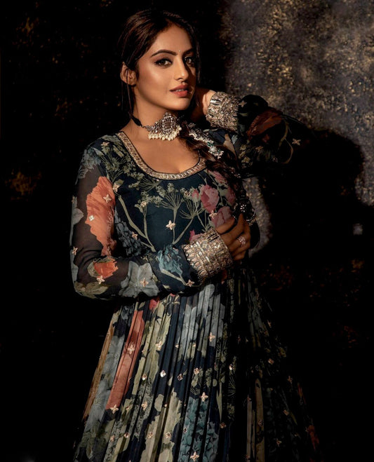 New Designer Party Wear Look Digital Print Top With Embroidery Sequence Work With Bottom and Dupatta