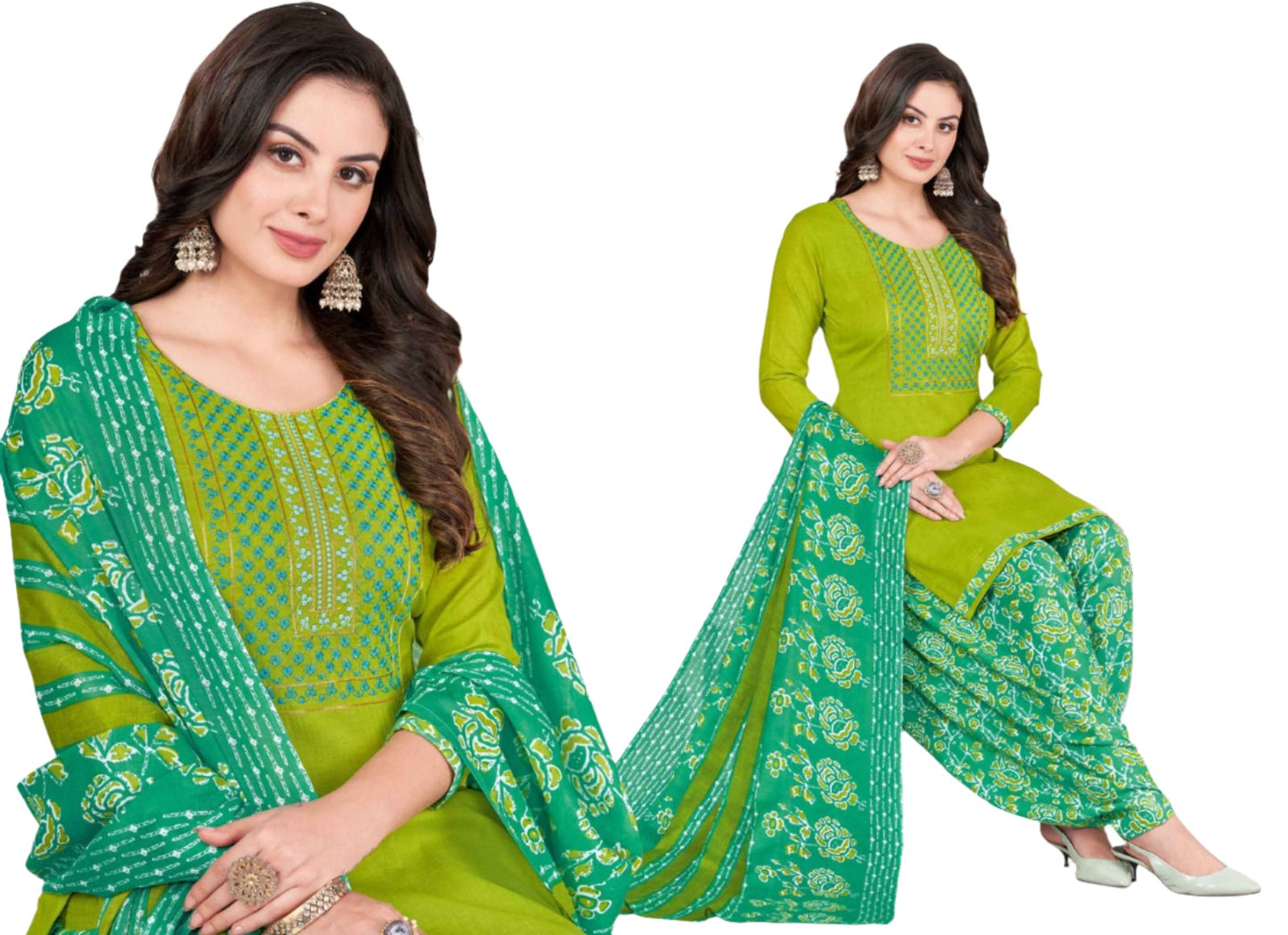 Women  Printed Thread Work Pure Cotton Kurta with Patiala & With Dupatta
