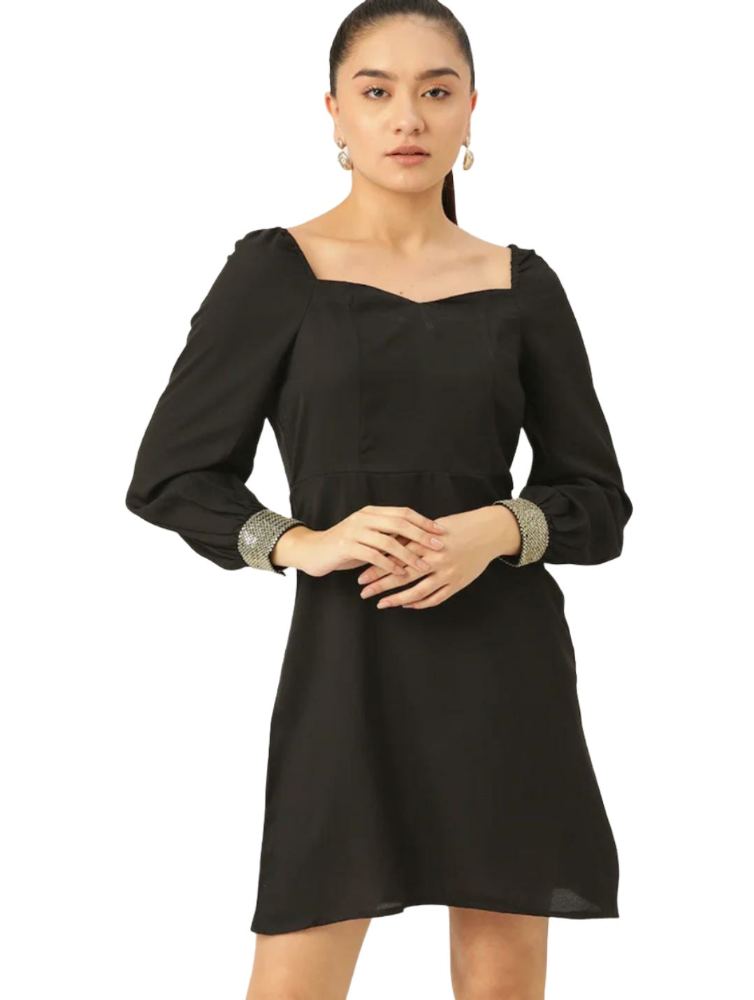 Black Solid A-Line Dress