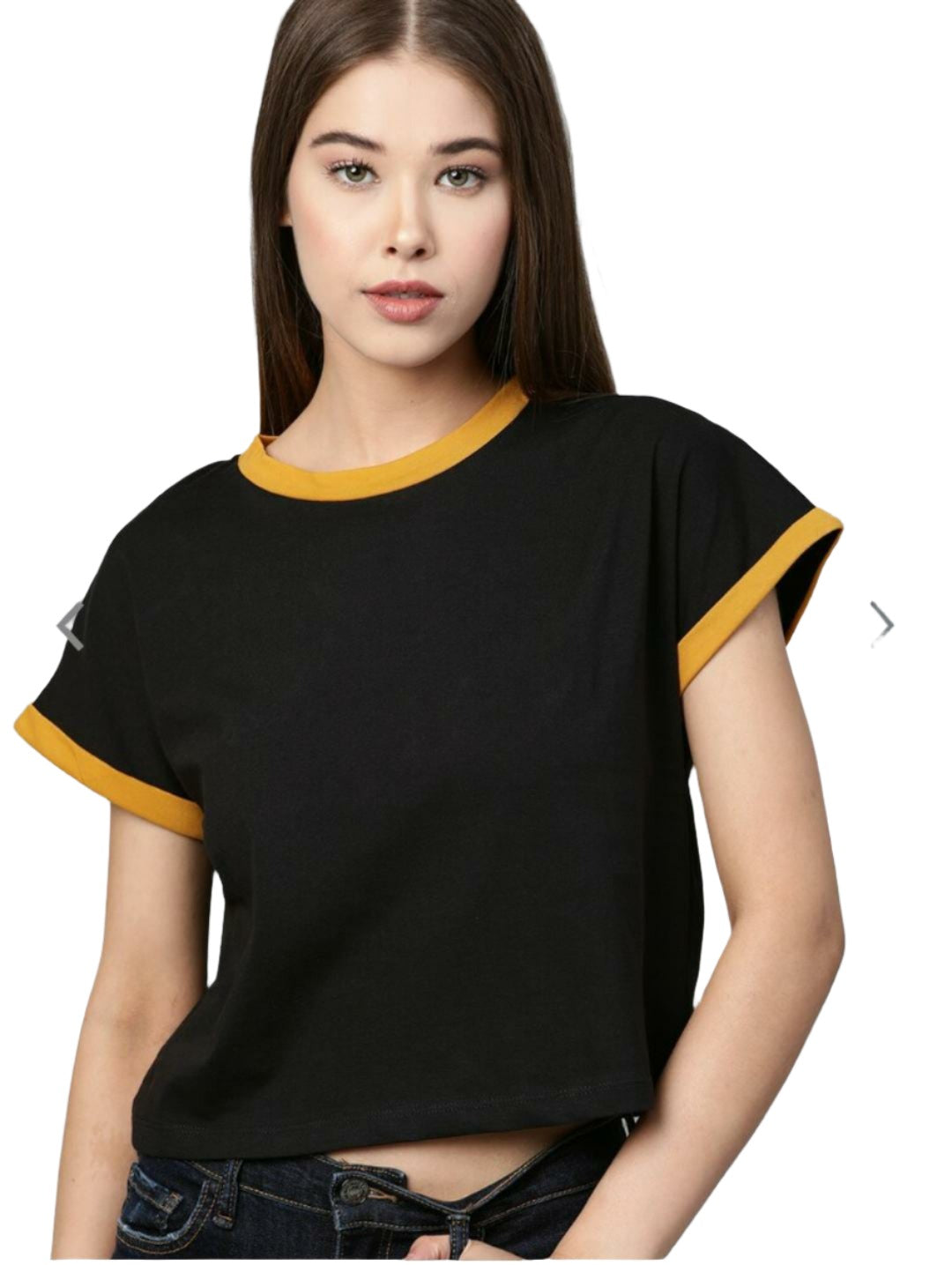 Black Round Neck Cropped Top