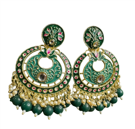 Gold Plated Pearl Kundan Beaded Chandbali Earrings for Women