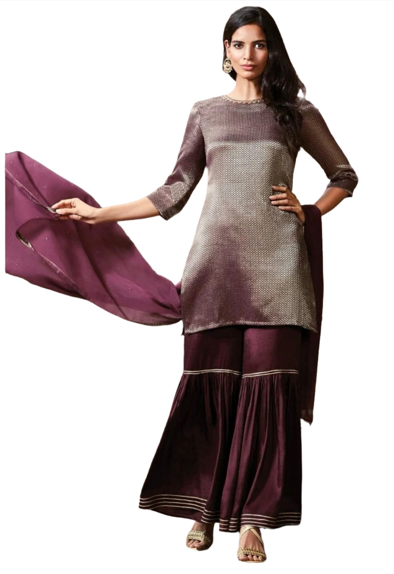 Dark Purple kurta-Sharara-Dupatta Set