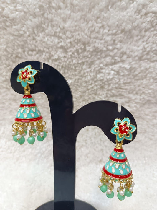 Gold-Plated Dome Shaped Kundan And Beaded Jhumkas