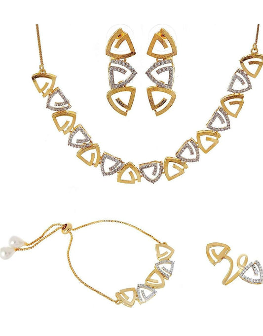 Gold Plated Necklace, Earrings, Bracelet and Ring For Women