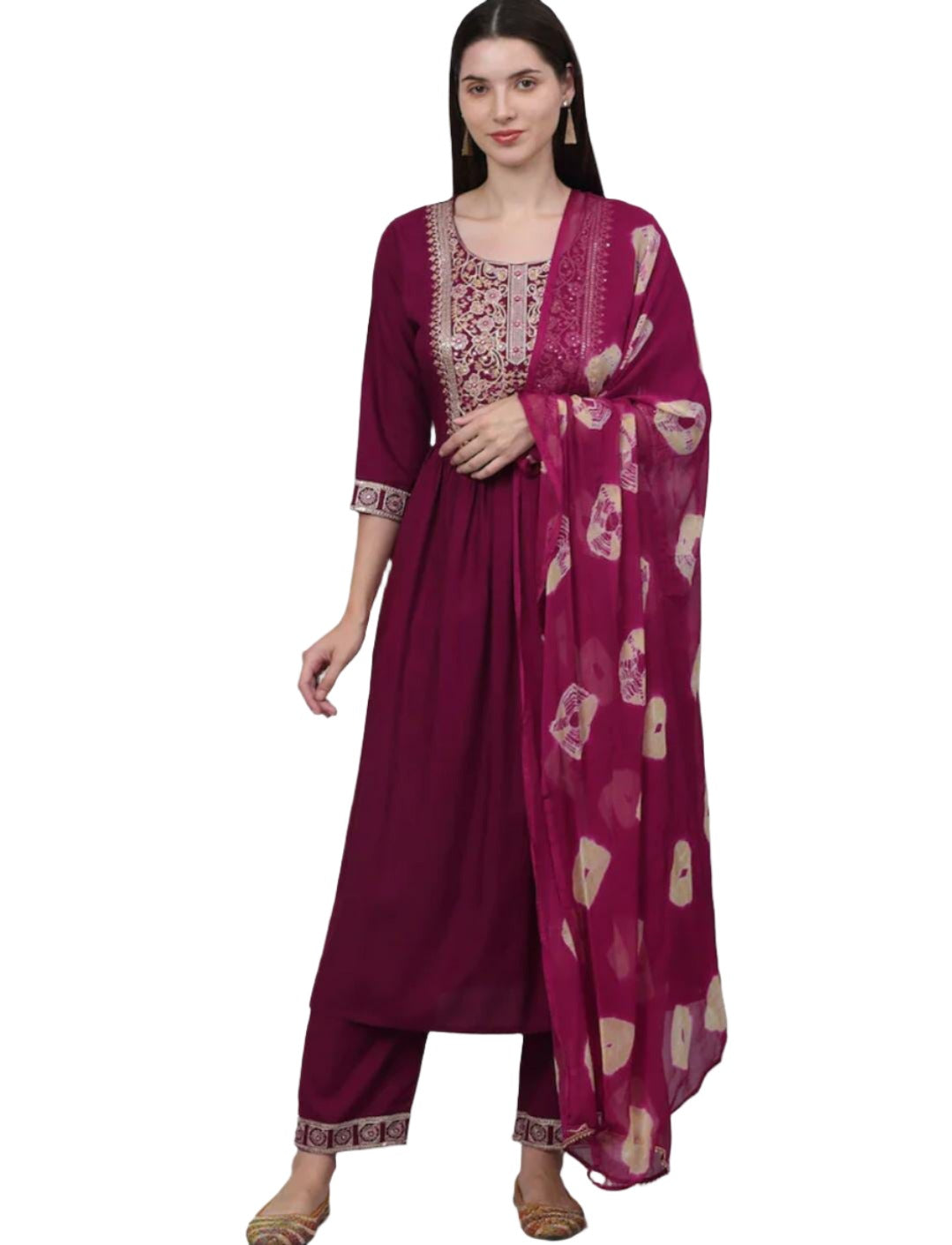 Women Ethnic Motifs Yoke Design Sequinned Kurta with Palazzos & With Dupatta