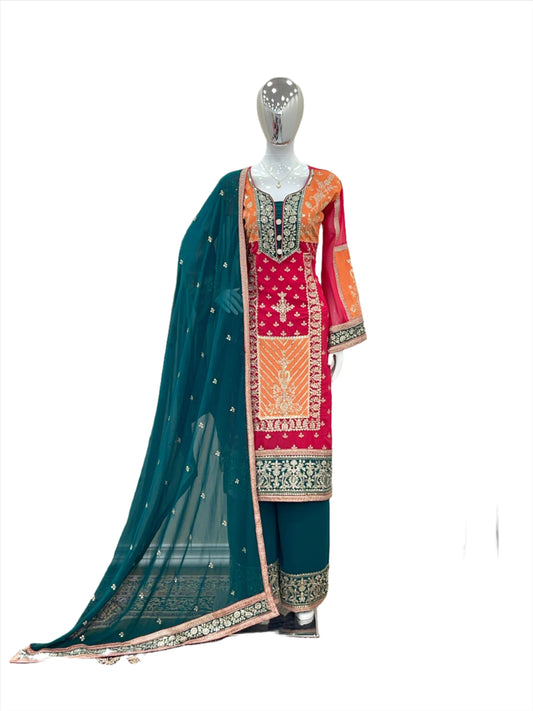 New Đěsigner Party Wear  Suit Look Top Plazzo & Dupatta Set