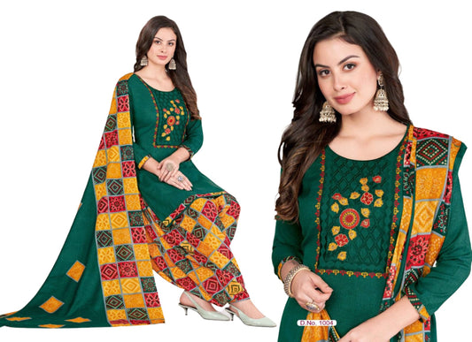 Women  Printed Thread Work Pure Cotton Kurta with Patiala & With Dupatta