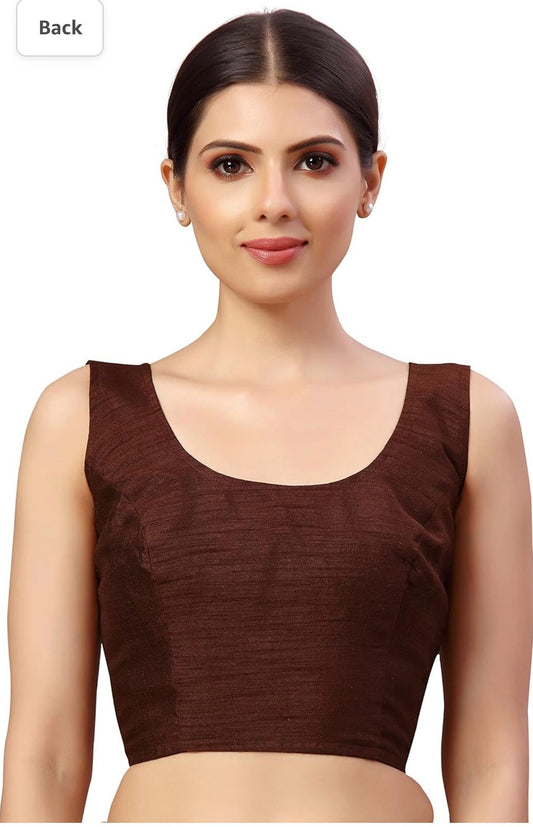 Women's Readymade Art Silk Sleeveless Saree Blouse(Brown)