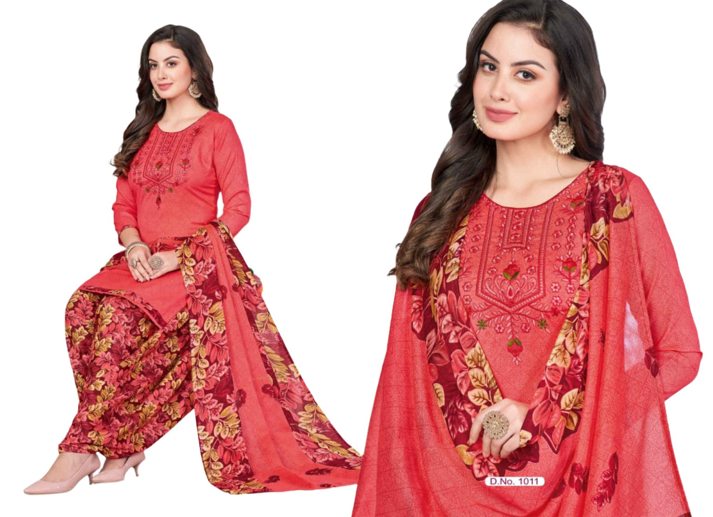 Women  Printed Thread Work Pure Cotton Kurta with Patiala & With Dupatta