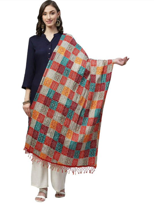 Multicoloured Printed Cotton Silk Dupatta