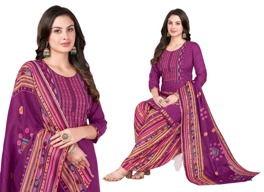 Bedruckte Damen-Kurta aus reiner Baumwolle mit Patiala und Dupatta 