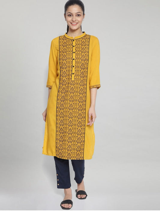 Women Yellow Ethnic Motifs Printed Kurta