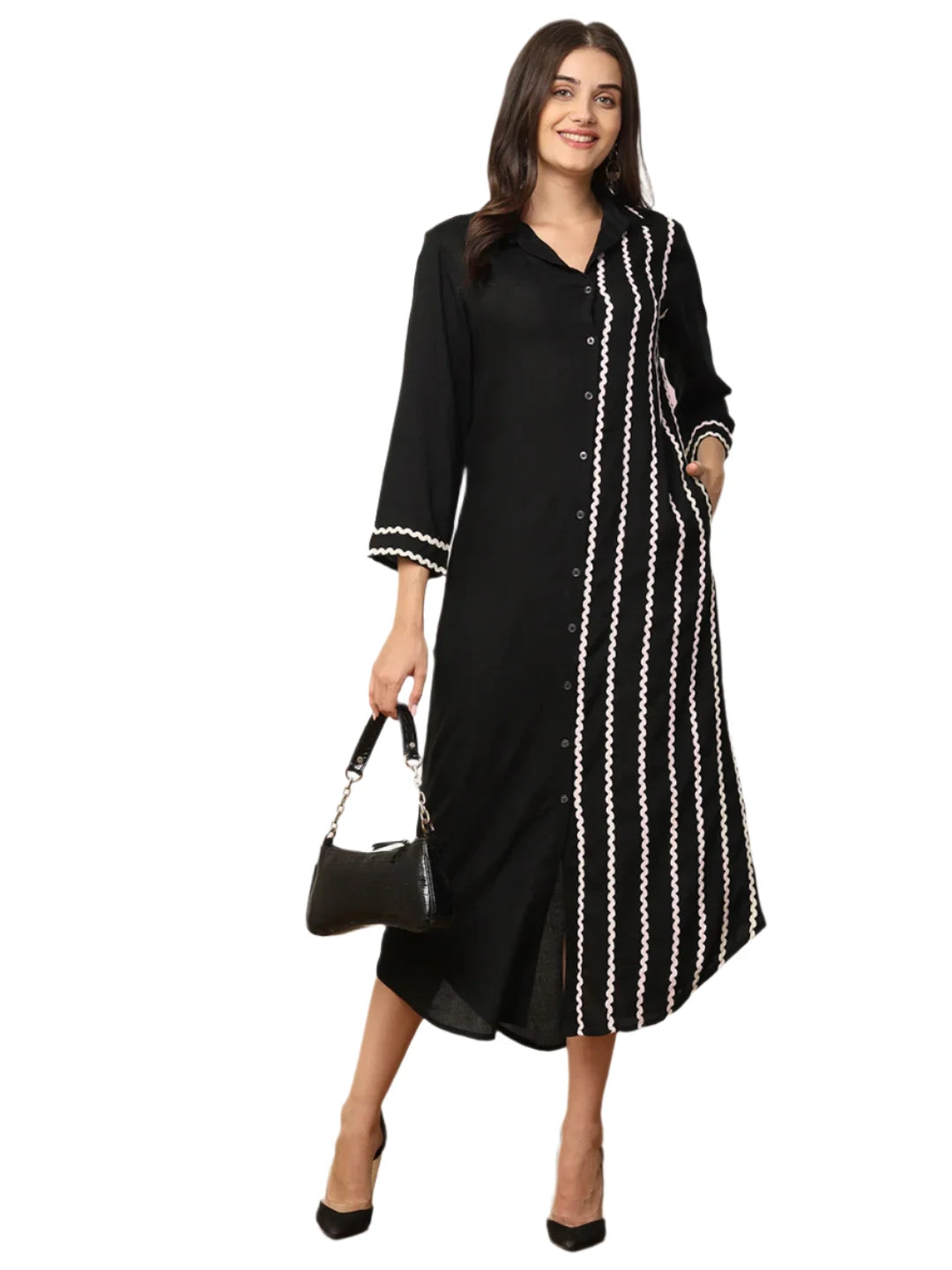 Black Women Shirt Dress Embellished By Lace in Munich