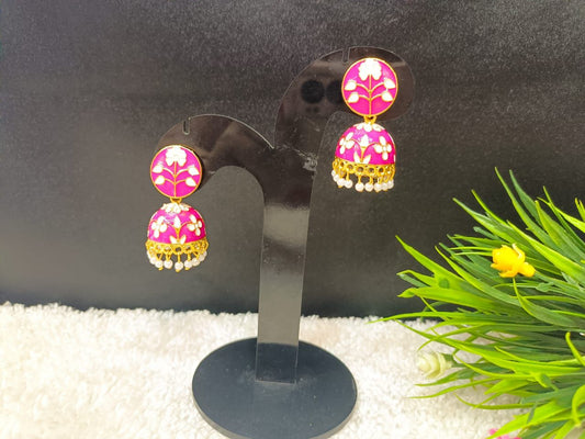 Gold-Plated Dome Shaped Meenakari Jhumkas Earrings