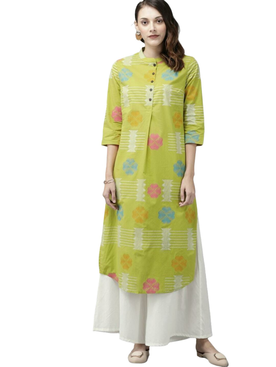 Women Green & White Antiviral Finish Pure Cotton Ethnic Motifs Print Kurta with Palazzos
