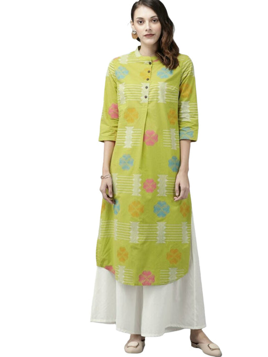 Women Green & White Antiviral Finish Pure Cotton Ethnic Motifs Print Kurta with Palazzos