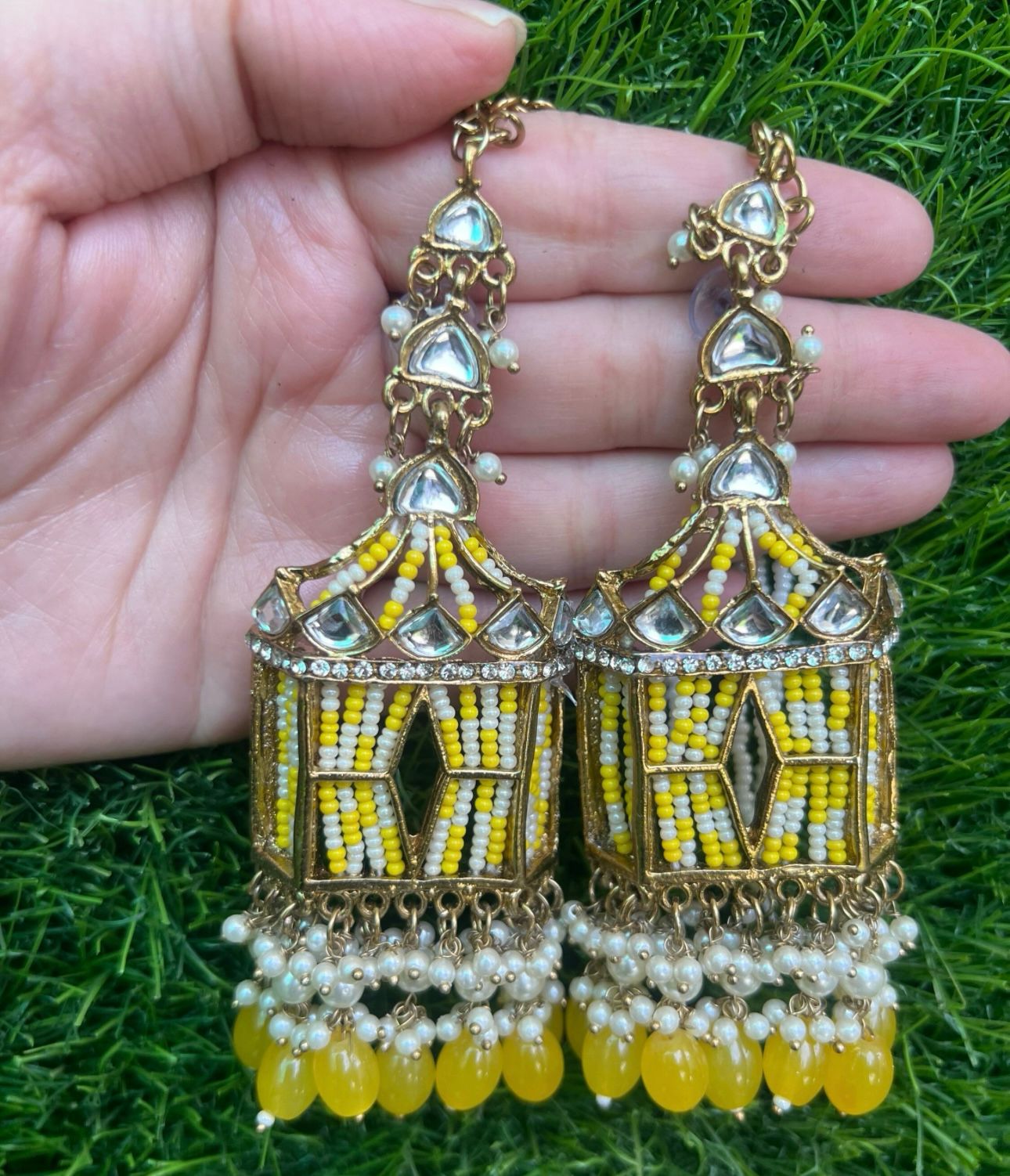 Gold Ghungroo earrings with kaan chain for women Traditional Indian Sahara  — Discovered