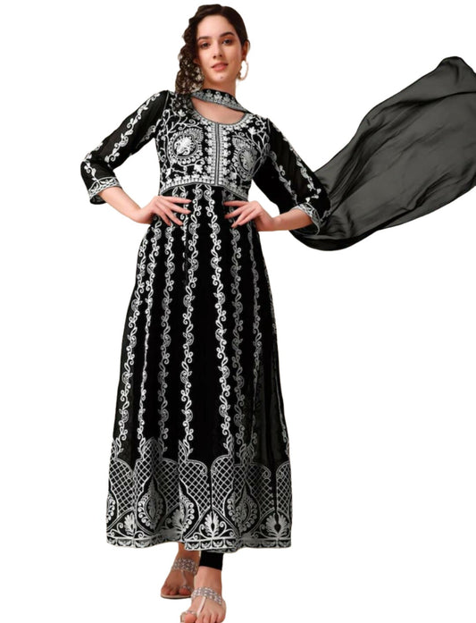 Lucknowi Chikankari Georgette Anarkali Kurta with Dupatta