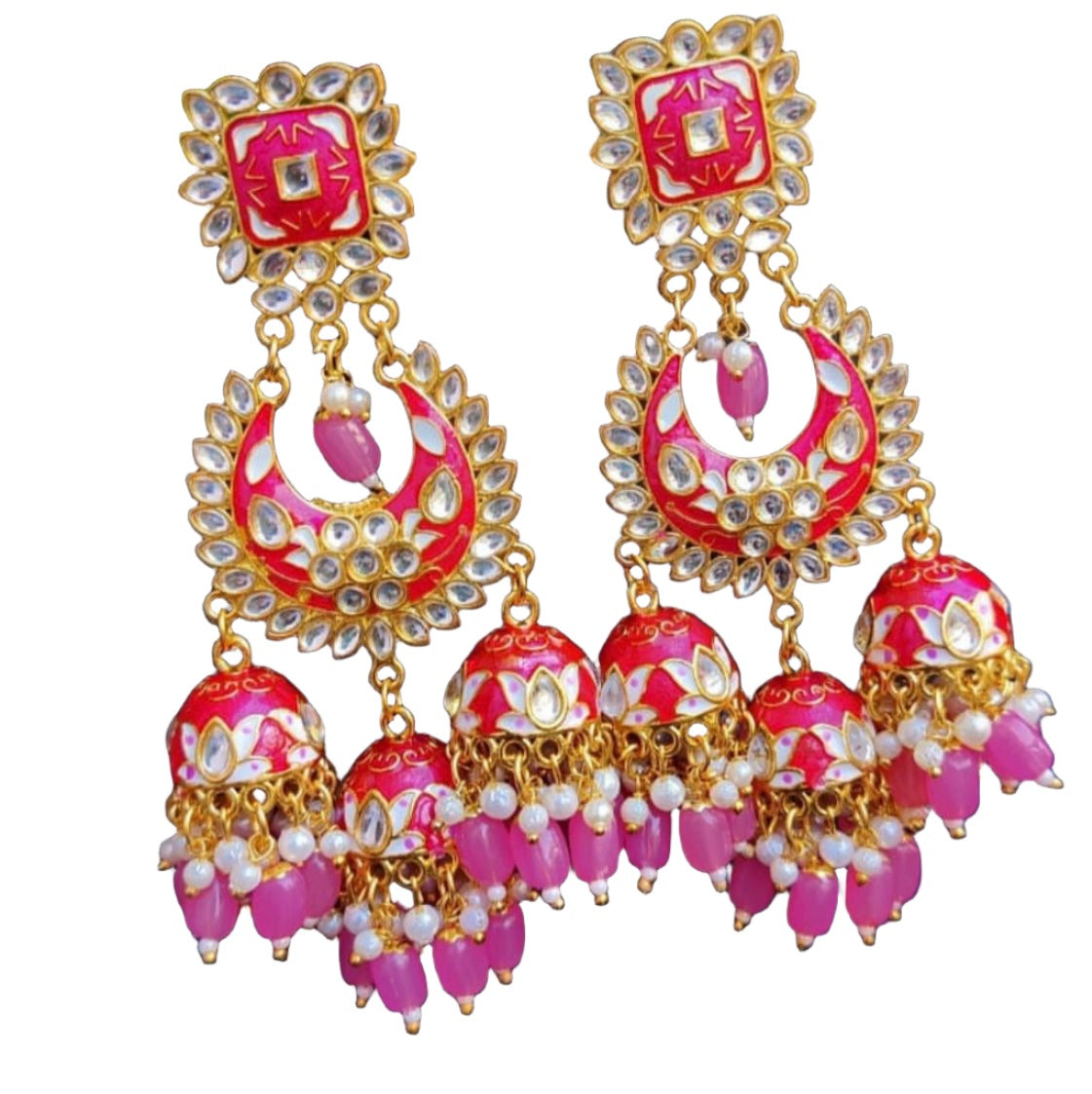 Chandbali Earrings Pink