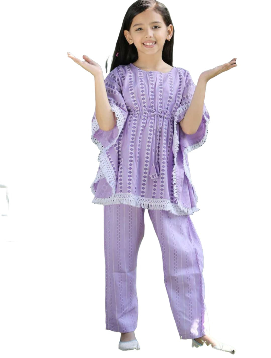 Kaftan Kurta with Palazzos for Girls Printed Round Neck