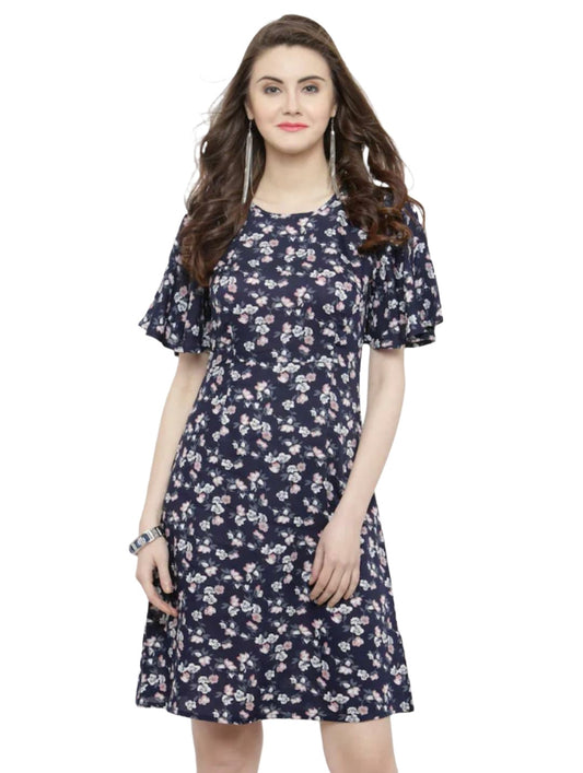 Women Blue Printed A-Line Dress