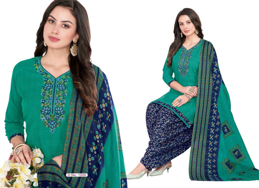 Women  Printed Thread Work Pure Cotton Kurta with Patiala & With Dupatta