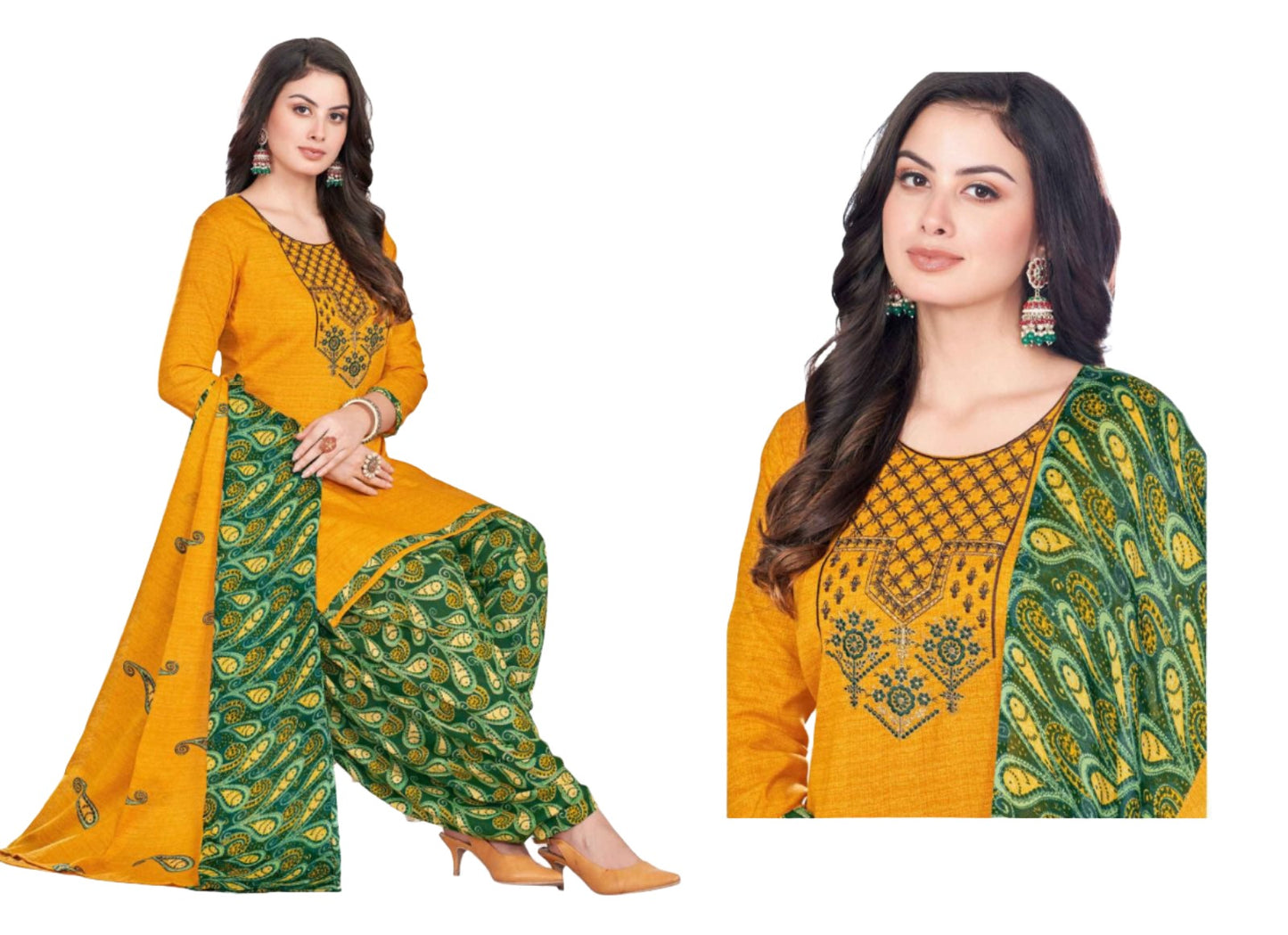 Women  Printed Thread Work Pure Cotton Kurta with Patiala & With Dupatta