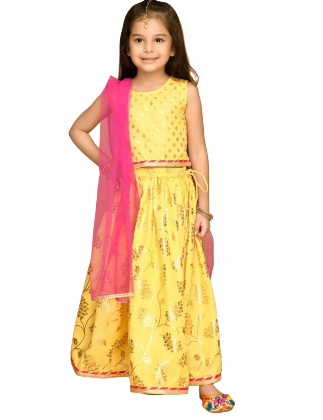 Gelbes Lehenga Choli für Mädchen (5 bis 6 Jahre altes Mädchen) 