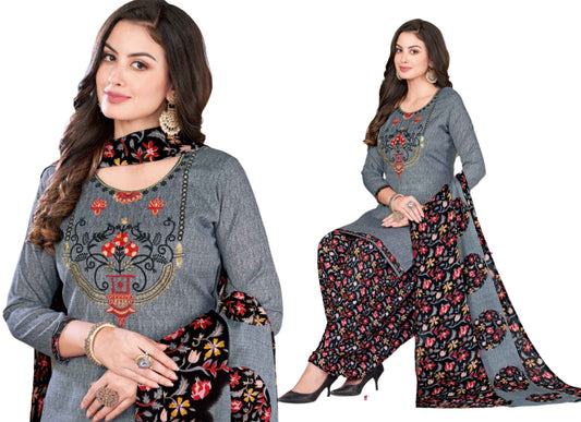 Women  Printed Thread Work Pure Cotton Kurta with Patiala & With Dupatta