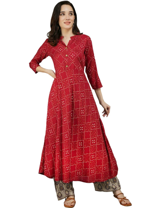 Women Red Ethnic Motifs Printed Kurta with Palazzos
