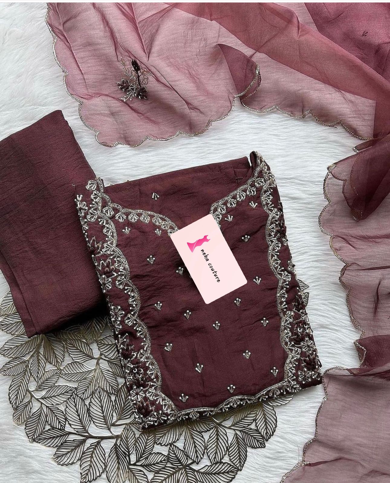 Handwork Beautiful Cutdana Work Kurta bottom dupatta Set.