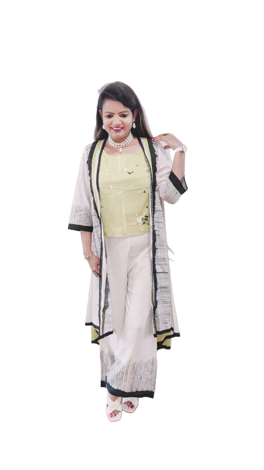3 Pcs Deginer Outfit(Short Top + Pant + Shrug)