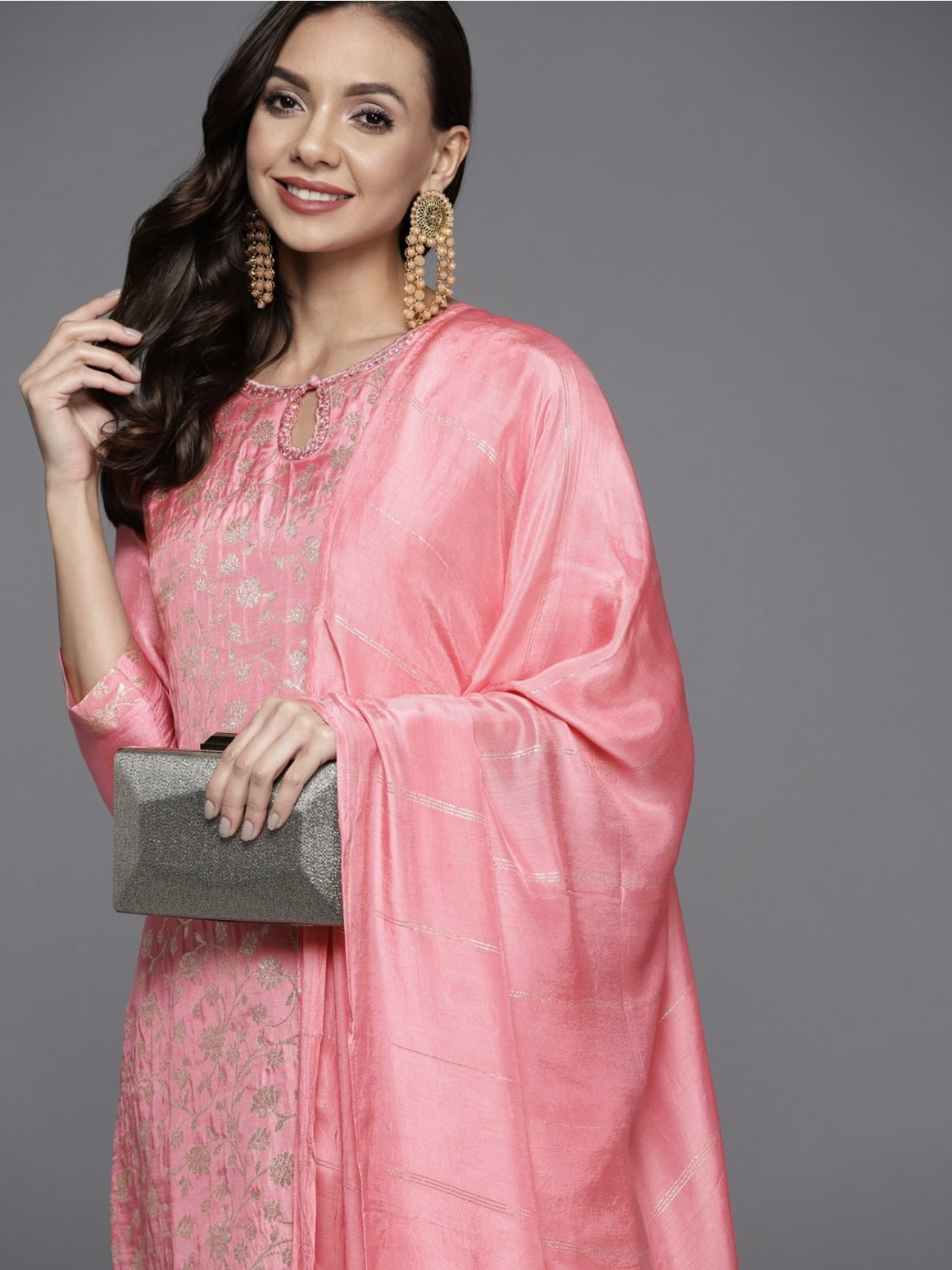 Pink Zari Kurta with Palazzos & With Dupatta
