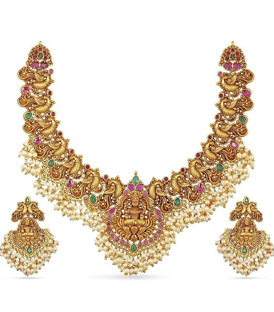 Pearl Choker Traditional Temple Necklace Set in Prague