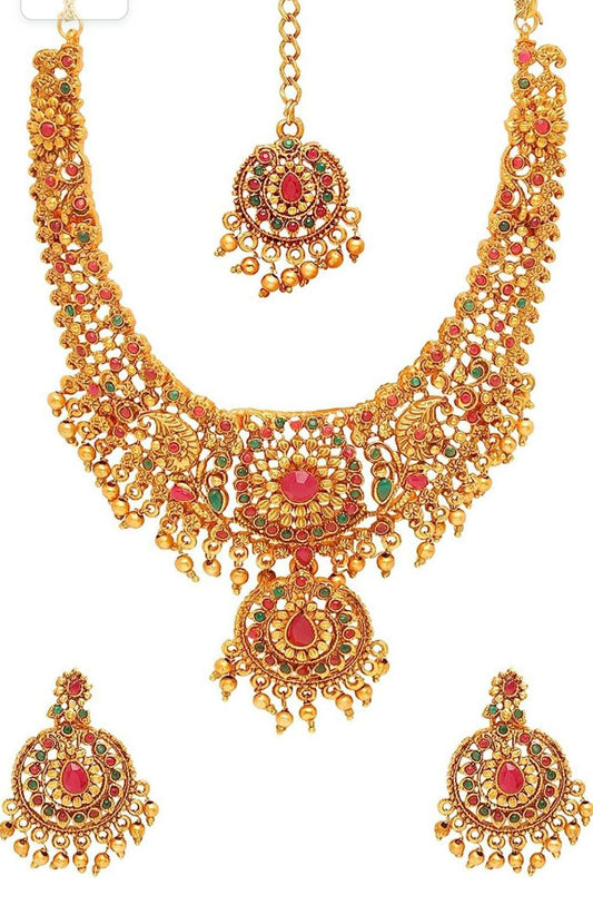 Temple Jewellery Gold Plated Necklace Set Antique Jewellery