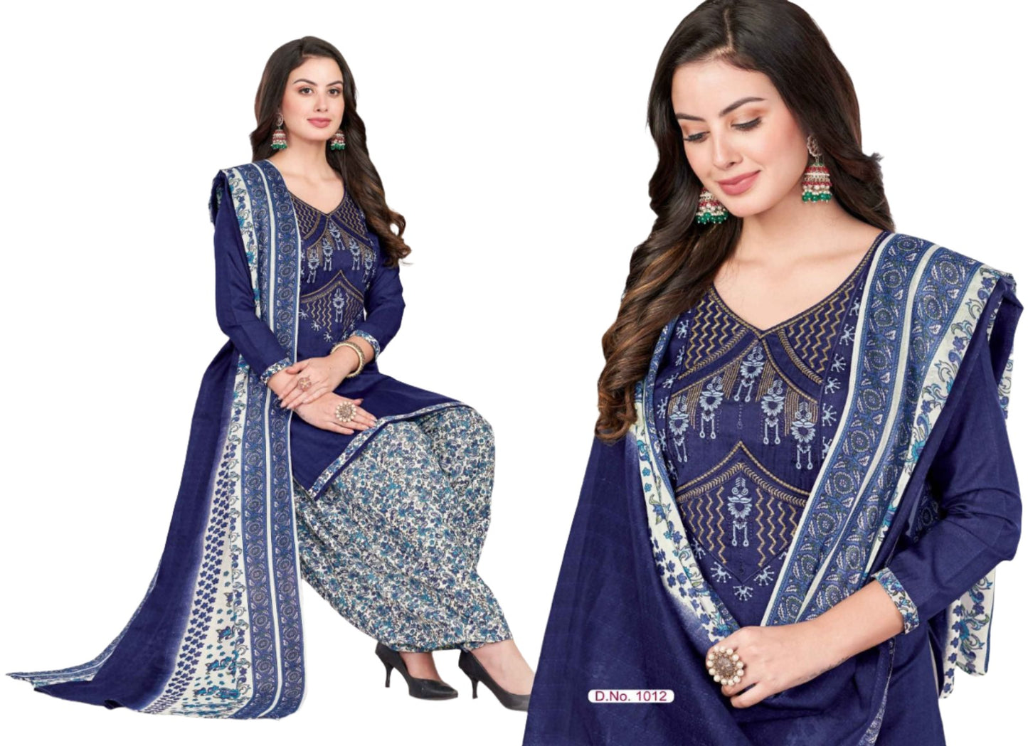 Women  Printed Thread Work Pure Cotton Kurta with Patiala & With Dupatta