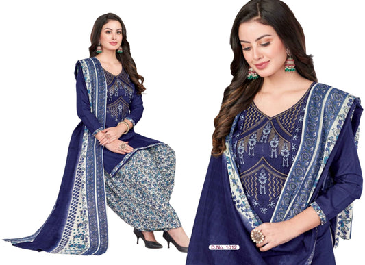 Women  Printed Thread Work Pure Cotton Kurta with Patiala & With Dupatta