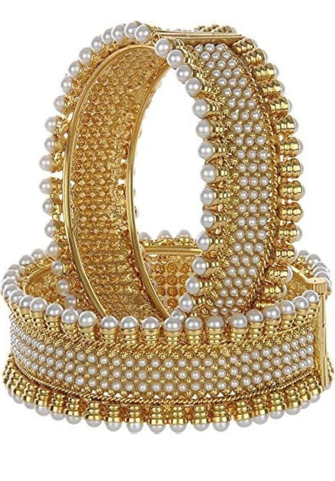 Jewellery Traditional Gold Plated Pearl Studded Bracelet Bangles Set for Girls and Women(Size-2.4 and 2.6)