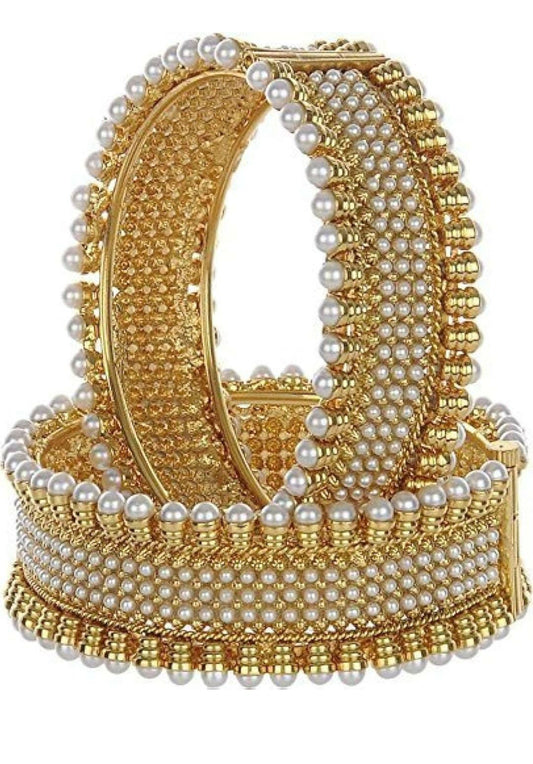 Jewellery Traditional Gold Plated Pearl Studded Bracelet Bangles Set for Girls and Women(Size-2.4 and 2.6)