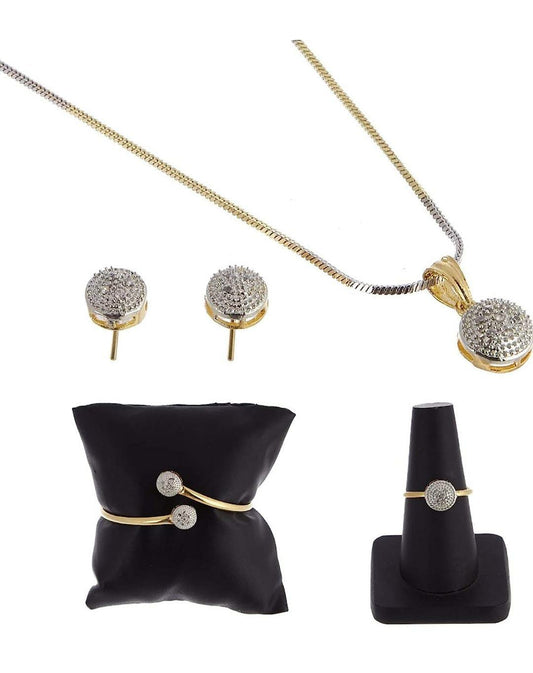 Jewellery Set Gold Plated American Diamond Traditional Stylish Pendant Set, Ring, Bracelet with Earring Jewellery for Women & Girls