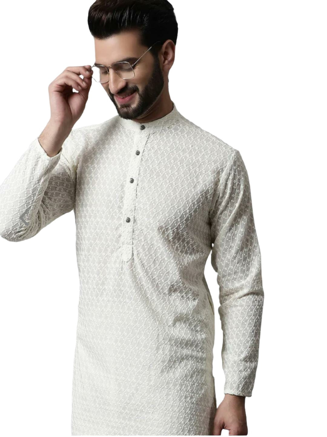 Chikankari Kurta with Churidar Ethnic Motifs Embroidered Pure Cotton
