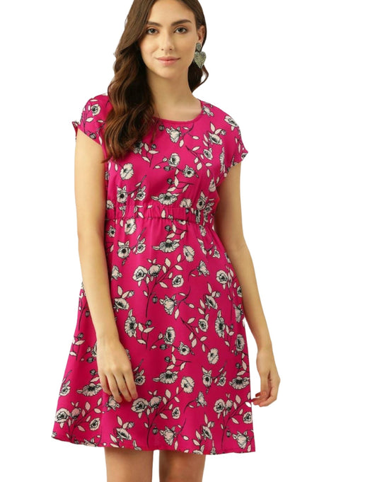 Women Pink & White Floral A-Line Dress