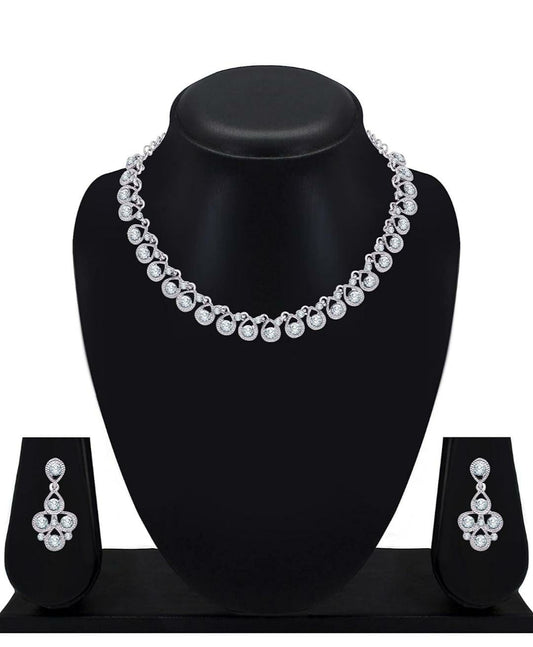 Women's Silver Plated American Diamond Necklace/Jewellery Set with Earrings