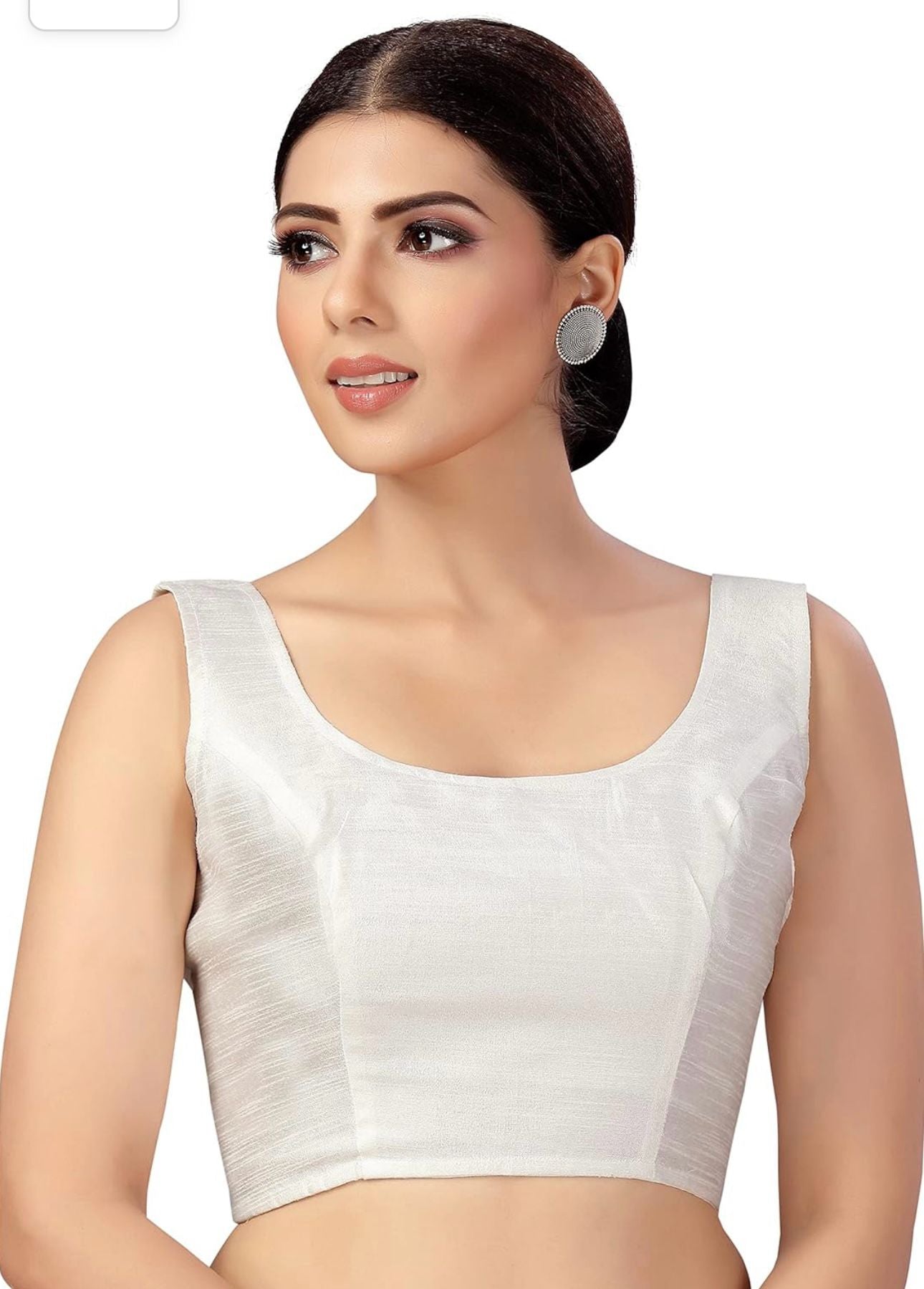 Women's Readymade Art Silk Sleeveless Saree Blouse(White)