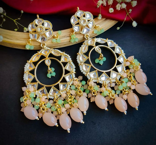 Kundan Earrings-Peach Color